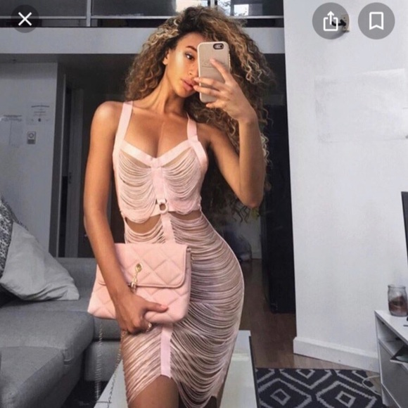 House of CB Blush Pink Fringe Overlay dress - Picture 4 of 9